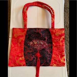 Asian inspired red colorful handbag